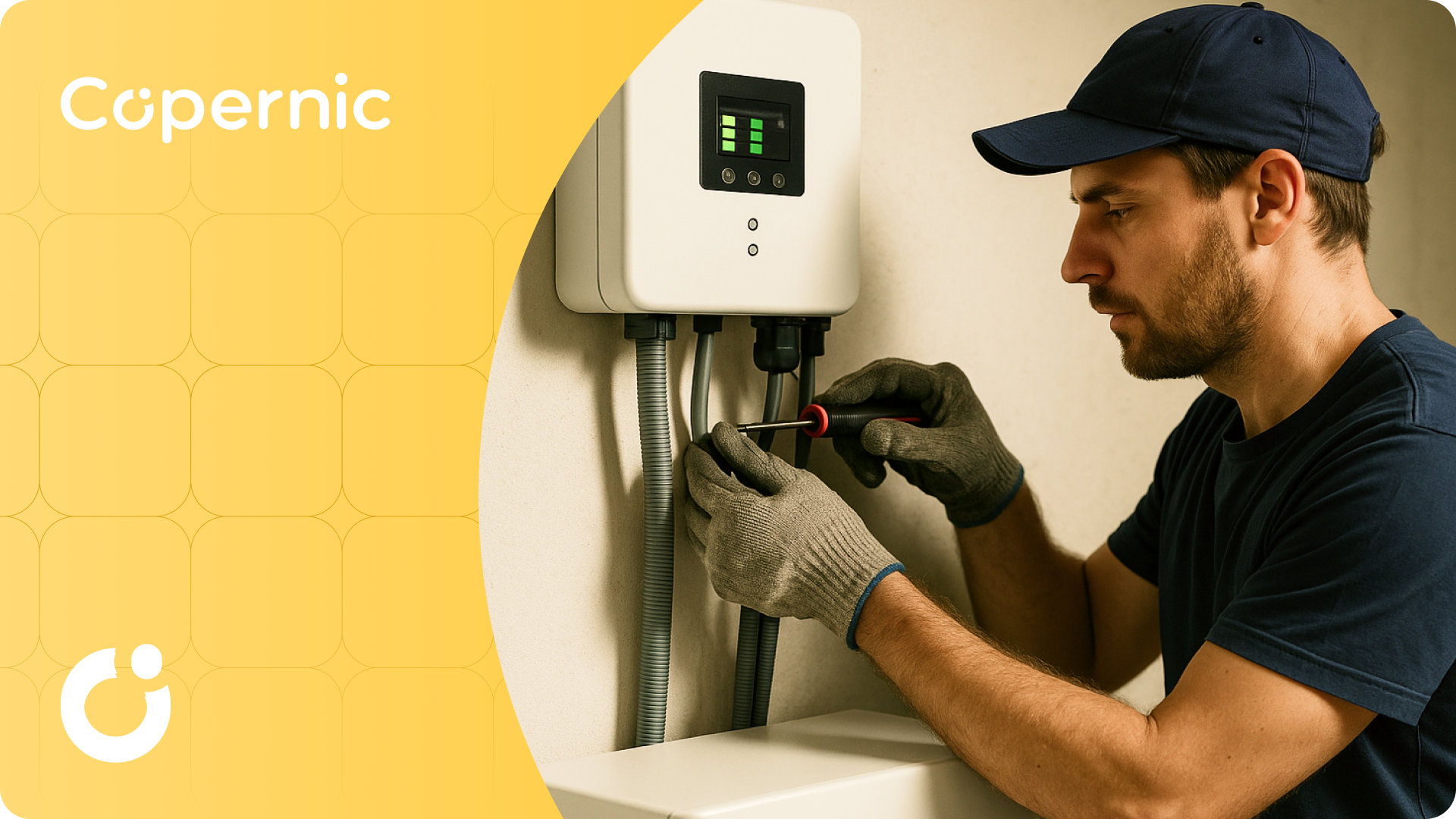 mężczyzna montujący magazyn energii w domu jednorodzinnym