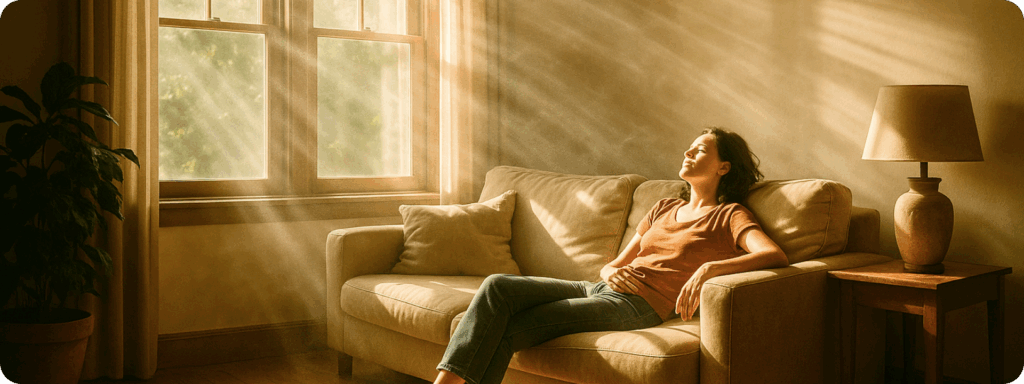 kobieta w ciepły letni dzień ciesząca się chłodnym powietrzem dzięki pompie ciepła
